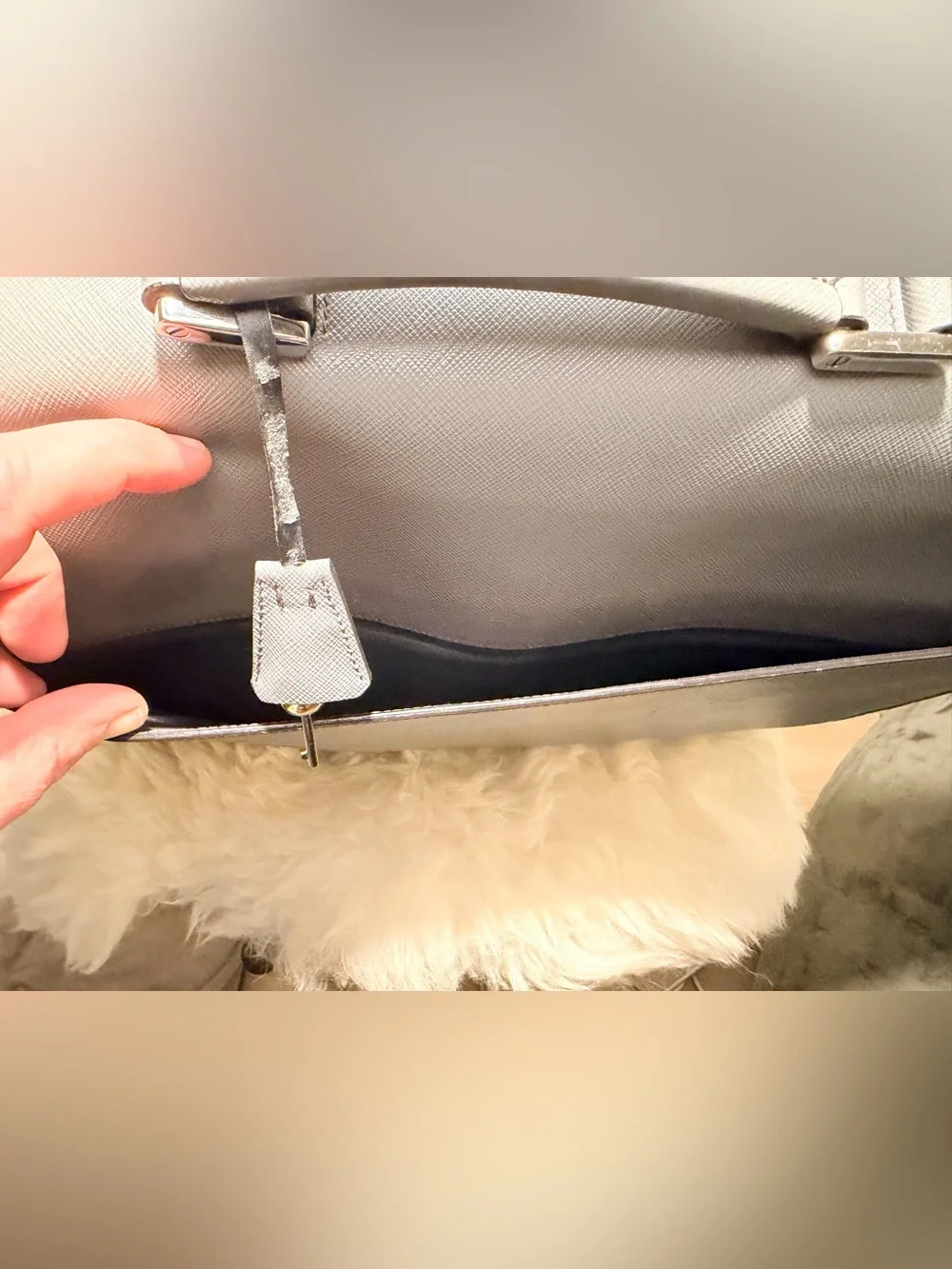Large Gray Prada Leather Briefcase